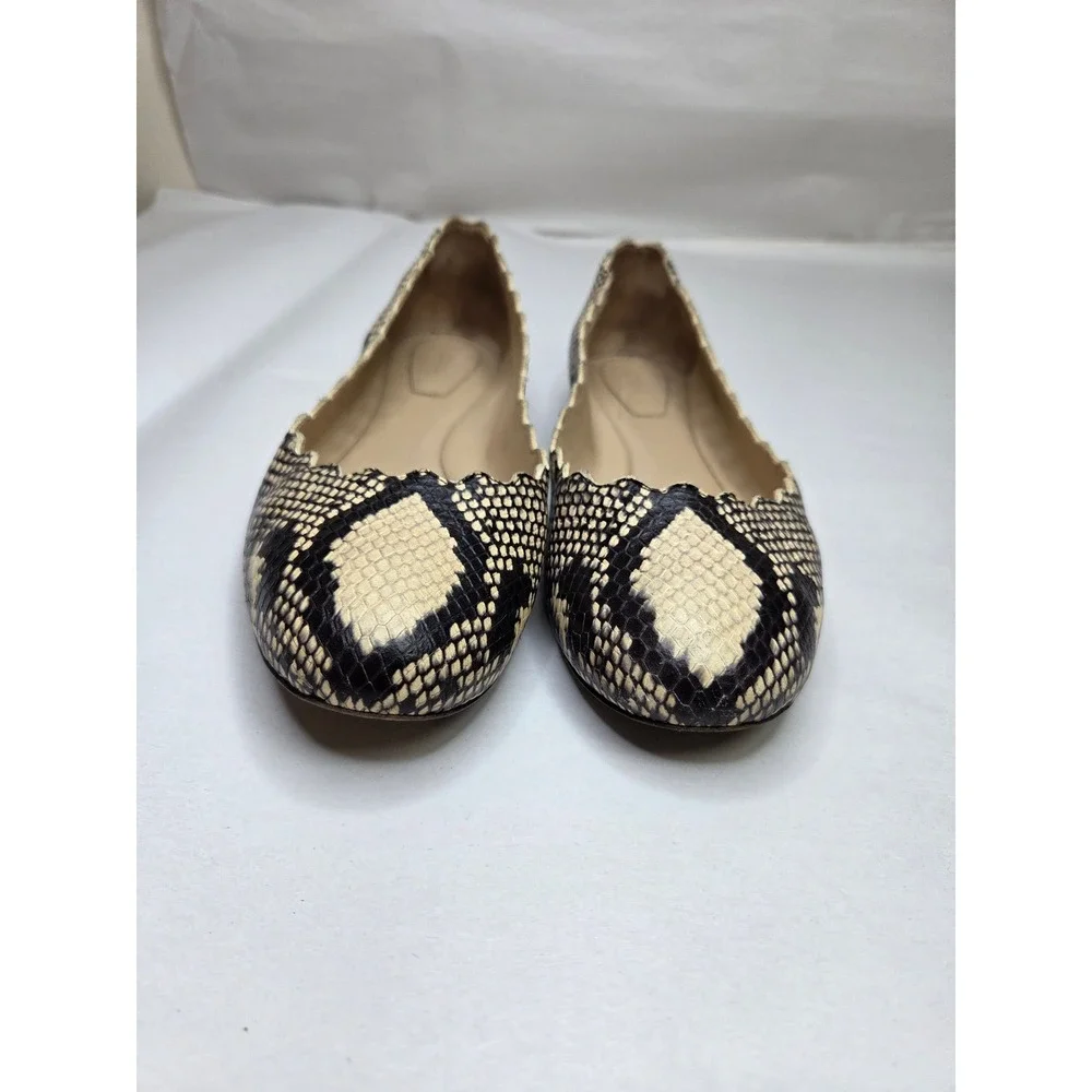 Chloé Lauren Snakeskin Scalloped Ballet Flats Brown Cream EU 37 US 7